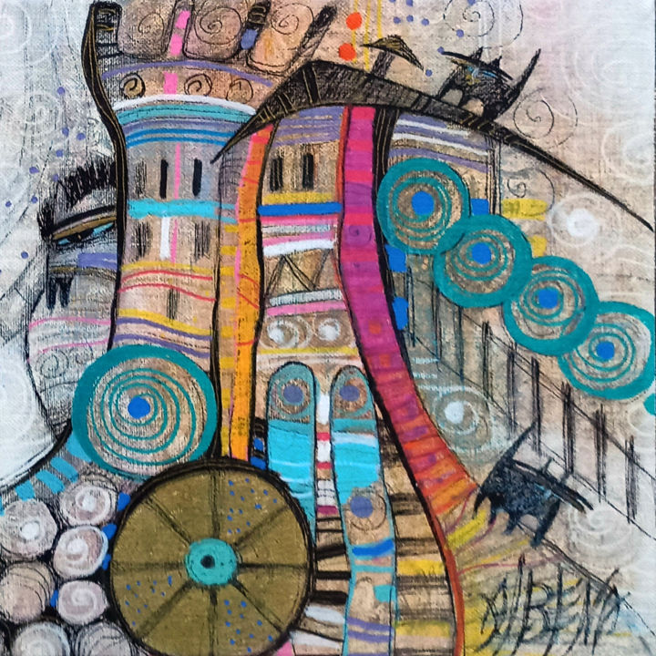 Peinture intitulée "Chat-eau" par Albena Vatcheva, Œuvre d'art originale, Huile Monté sur Châssis en bois
