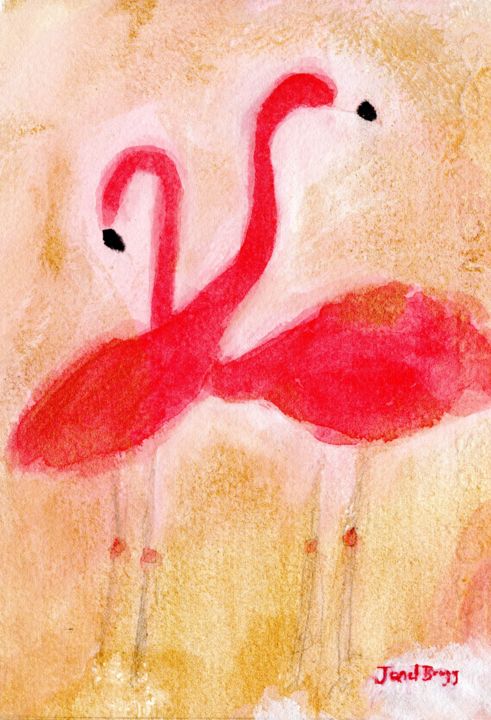 Flamingos at Woodland Park Zoo 2.5 绘画, 7x5 in