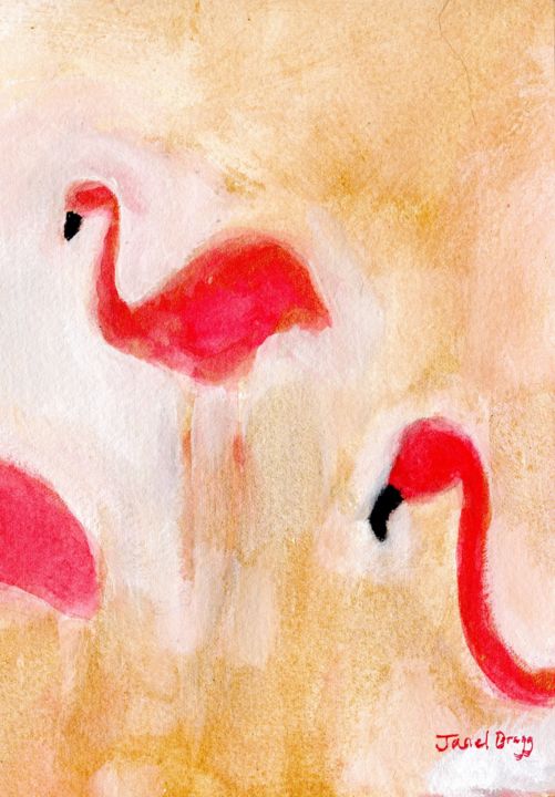 Flamingos at Woodland Park Zoo 1.5 绘画, 7x5 in