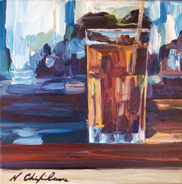 Painting titled "Jus de pomme" by Nathalia Chipilova, Original Artwork, Acrylic Mounted on Wood Stretcher frame