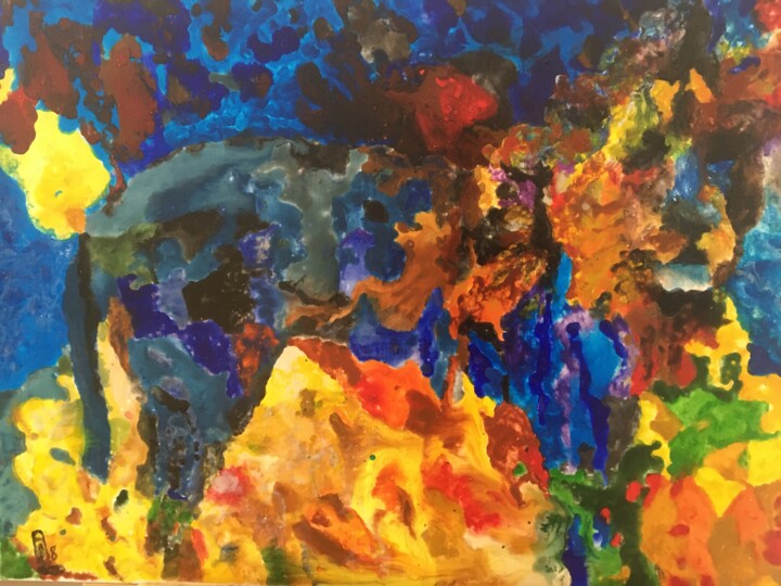 Peinture intitulée "Le lion dans la sav…" par Audran, Œuvre d'art originale, Pigments