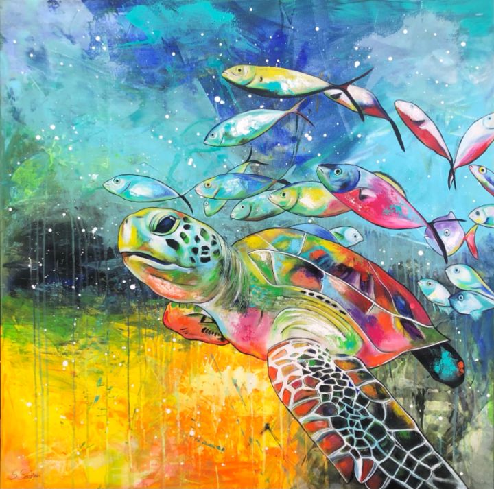under water 绘画, 47.2x47.2 in