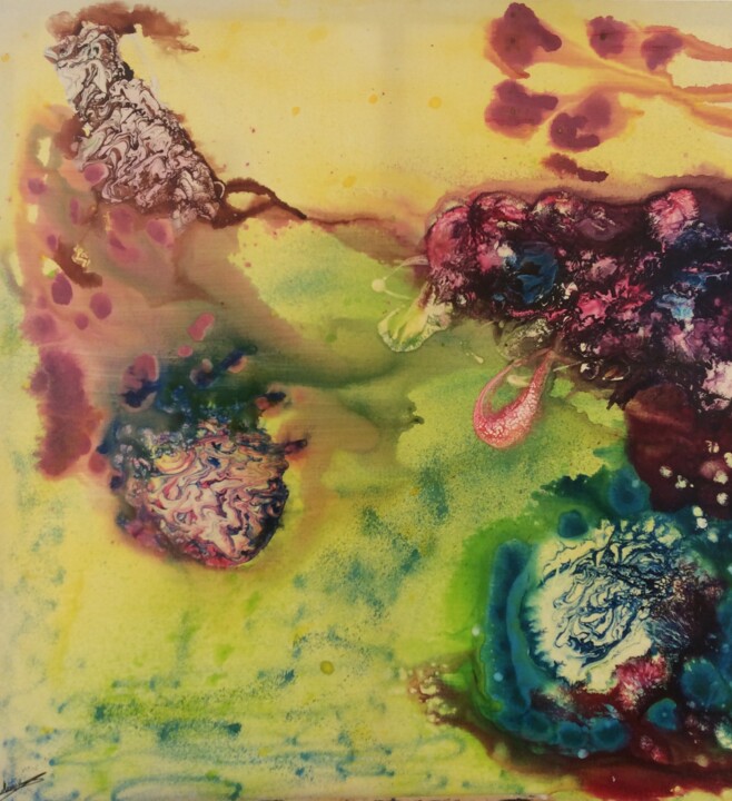 Peinture intitulée "Le départ d'un anim…" par Audran, Œuvre d'art originale, Encre