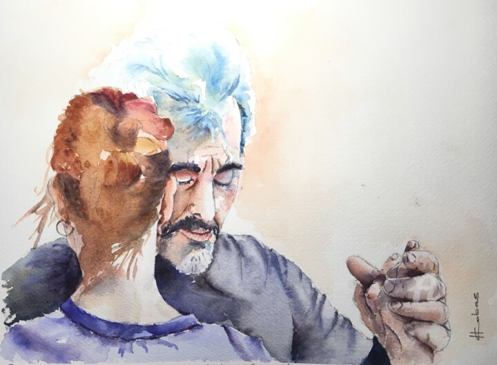Schilderij getiteld "Two to Tango Closeup" door Horacio Cobas, Origineel Kunstwerk, Aquarel