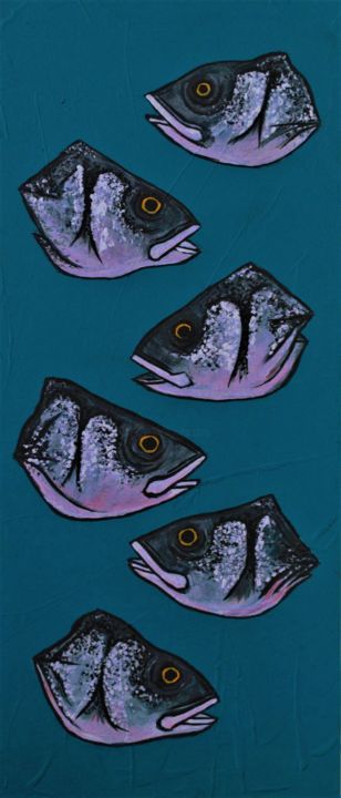 绘画 标题为“Fish Heads” 由Simon Houlton, 原创艺术品, 丙烯 安装在木质担架架上