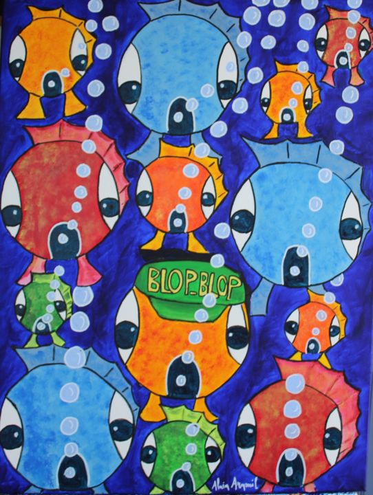 LE BANC DE BLOP BLOP 绘画, 31.5x23.6 in