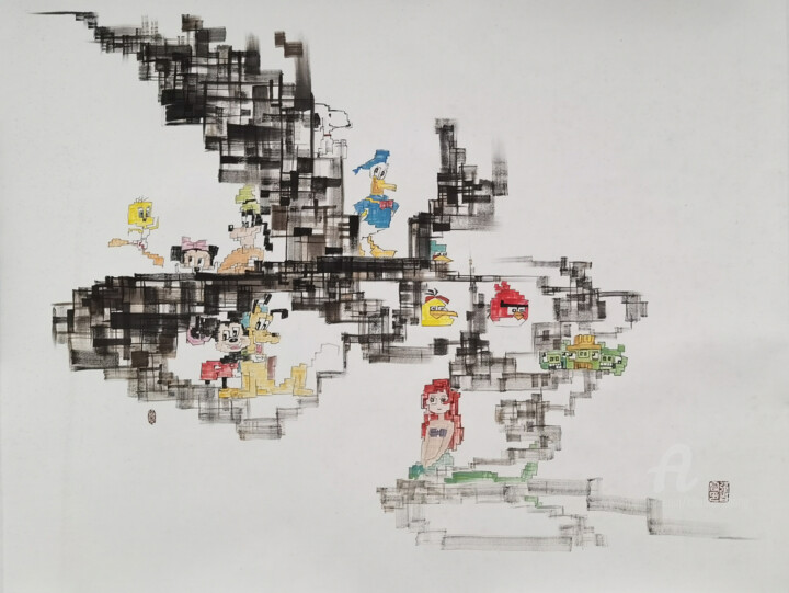 Drawing titled "Good Fortune 如意" by Chunlei Zhang, Original Artwork, Ink