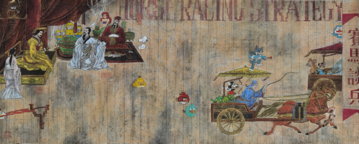 Drawing titled "Tales of Rivaly 戏说典故" by Chunlei Zhang, Original Artwork, Ink Mounted on Plexiglass