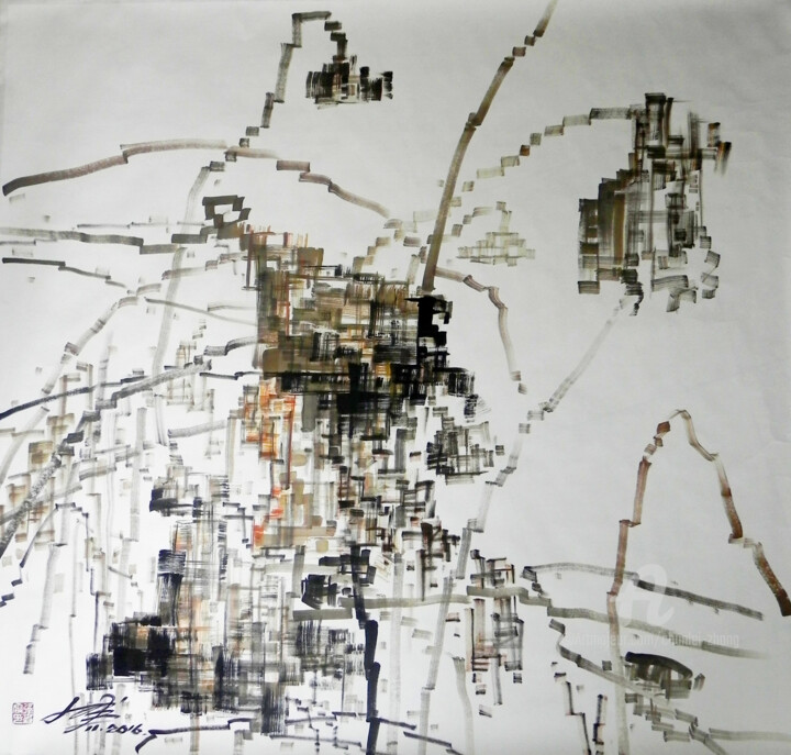 Drawing titled "Late Autumn 深秋" by Chunlei Zhang, Original Artwork, Ink