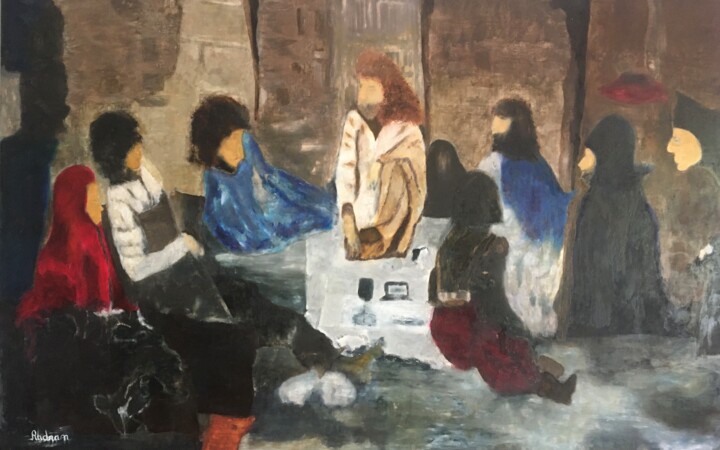 Peinture intitulée "Le prêche" par Audran, Œuvre d'art originale, Pigments