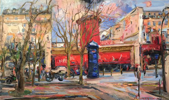 PLACE PIGALLE. MOULIN ROUGE. PARIS - original oil painting 绘画, 23.6x39.4 in