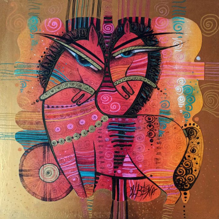 Peinture intitulée "Gémeaux" par Albena Vatcheva, Œuvre d'art originale, Collages Monté sur Panneau de bois