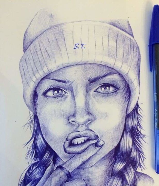 Drawing titled "Funny Girl." by Kerouacne, Original Artwork, Gel pen