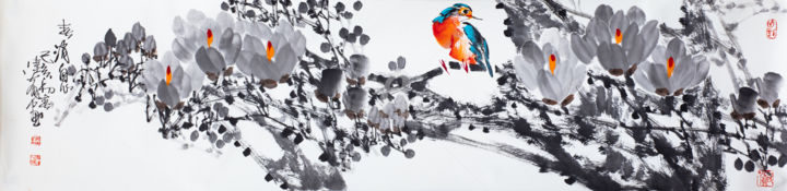 Painting titled "Spring message 春消息…" by Dayou Lu, Original Artwork, Pigments