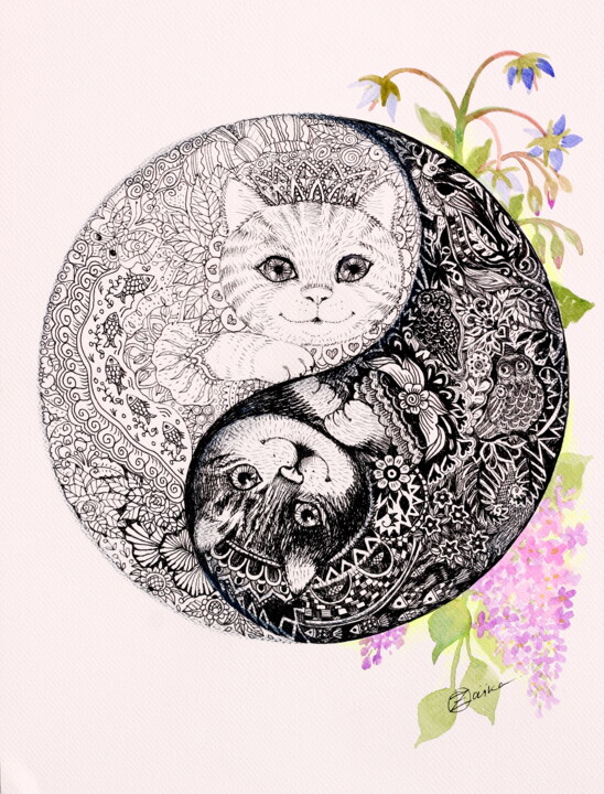 Yin Yang chats 绘画, 16.1x12.2 in