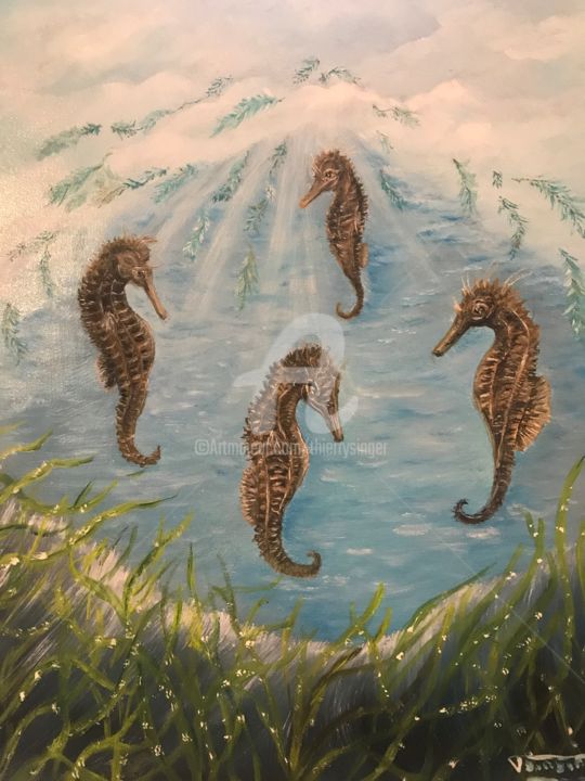 Le bal des hippocampes 绘画, 18.1x12.2 in