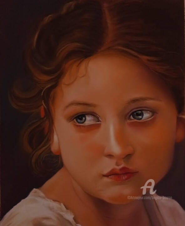Painting titled "Portrait fillette d…" by Brigitte Bouron, Original Artwork, Pastel Mounted on Cardboard