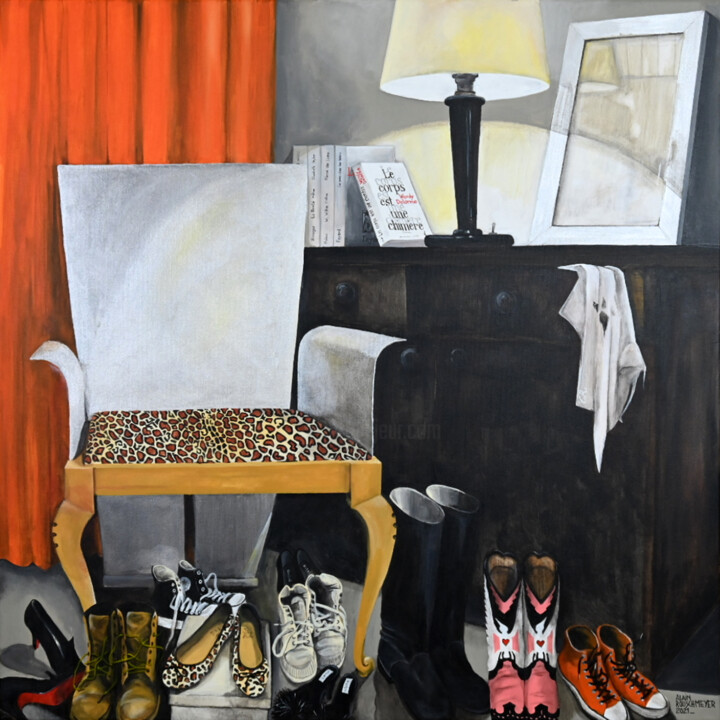 Painting titled "SMOKING & LEOPARD" by Alain Rouschmeyer, Original Artwork, Acrylic