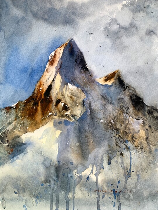 Mountainscape #16 绘画, 16.1x12.2 in