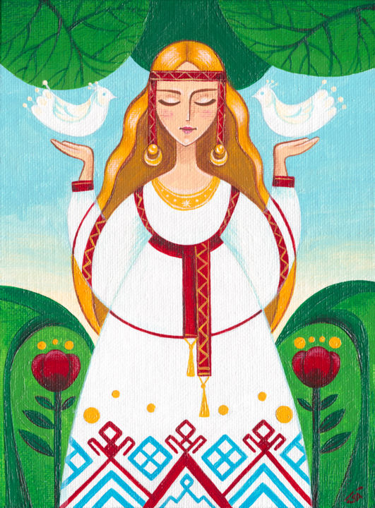 Painting titled "Bereginya" by Yulia Belasla, Original Artwork, Acrylic