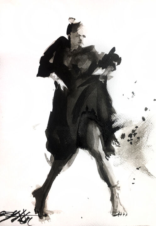 N°730-10 Ana Lee Evans. Encre de Chine sur papier. 绘画, 11.7x8.3 in