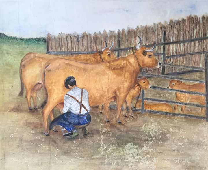 LA TRAITE SUR LA MONTAGNE 绘画, 19.7x23.6 in