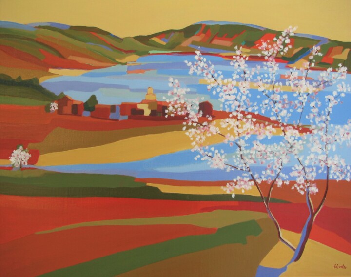 Peinture intitulée "Printemps au Salagou" par Jean-Noël Le Junter, Œuvre d'art originale, Huile Monté sur Châssis en bois
