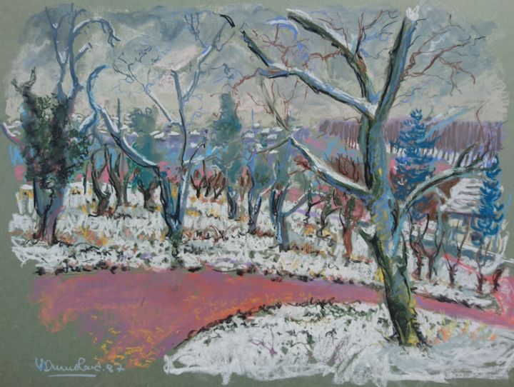 Les arbres sous la neige Drawing, 16.9x22.8 in