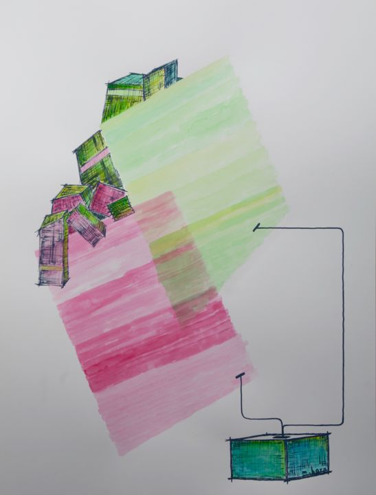 Painting titled "URBA 19" by Marc Barn, Original Artwork, Watercolor