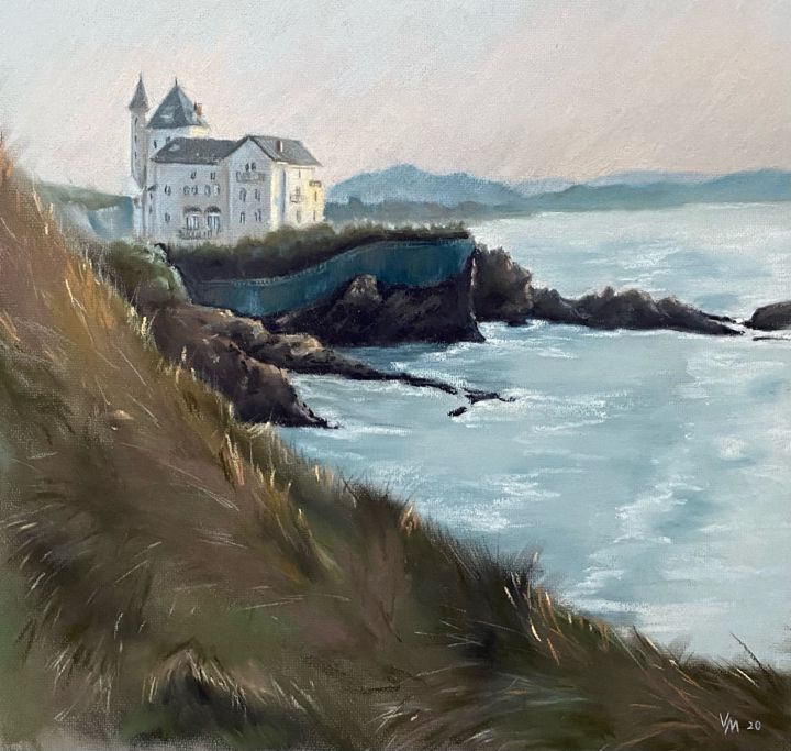 Painting titled "Villa Belza Biarritz" by Maria Vasilevich, Original Artwork, Pastel