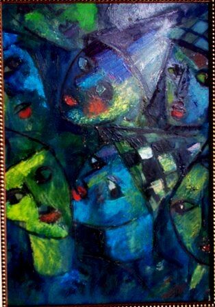Pintura intitulada "mus052 - Foliões" por Luiz Carlos De Andrade Lima, Obras de arte originais, Óleo