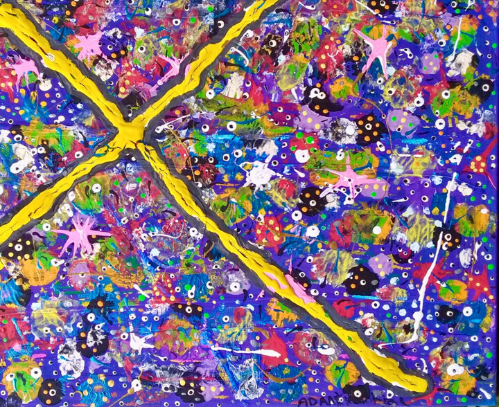 Pittura intitolato "Cross on sea of col…" da Adam Kamhi, Opera d'arte originale, Acrilico