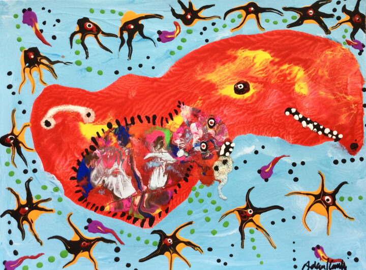 Cetacea being protected 绘画, 9x12 in