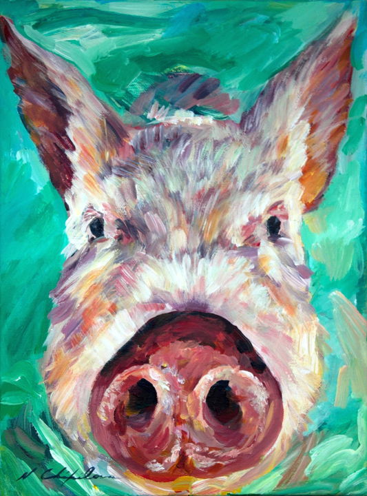 Peinture intitulée "Bahamas Pig" par Nathalia Chipilova, Œuvre d'art originale, Acrylique