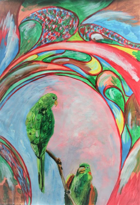 Parrots 绘画, 27.6x19.7 in