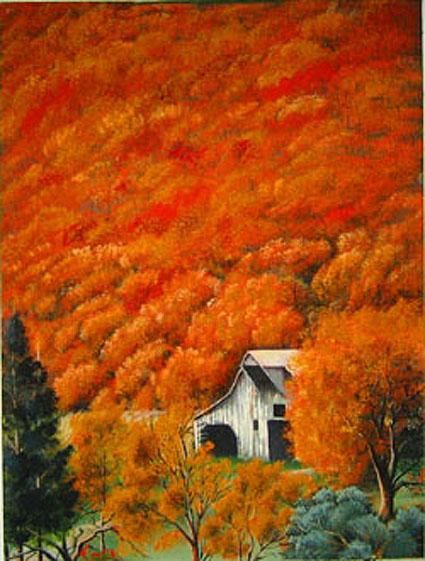 Schilderij getiteld "COBDEN IN THE FALL" door Thomas Peterson, Origineel Kunstwerk, Olie