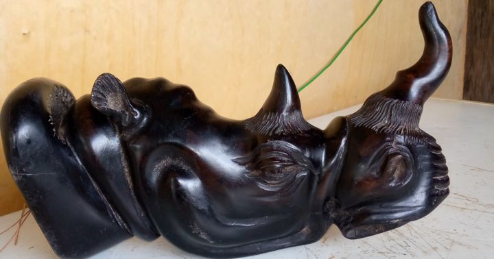 Ebony Rhino head 雕塑, 6x15 in