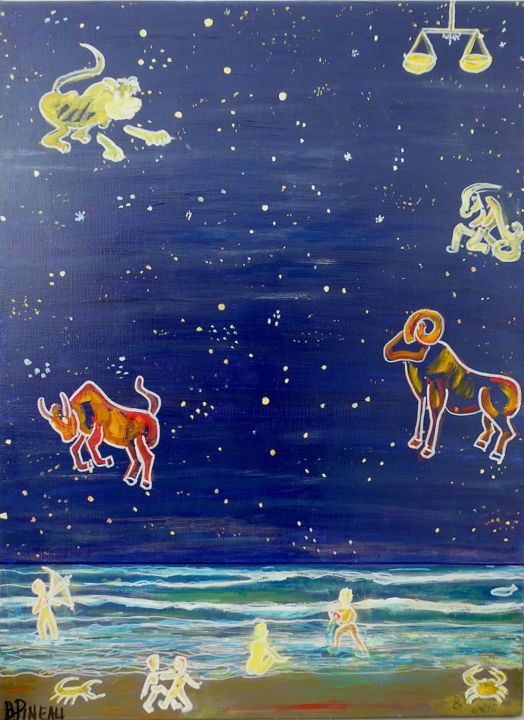 H002P25 Zodiac 绘画, 31.9x23.6 in