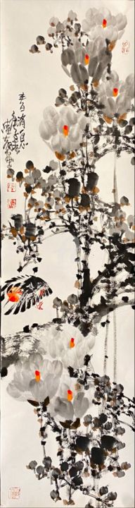 Painting titled "Spring message 春消息…" by Dayou Lu, Original Artwork, Pigments