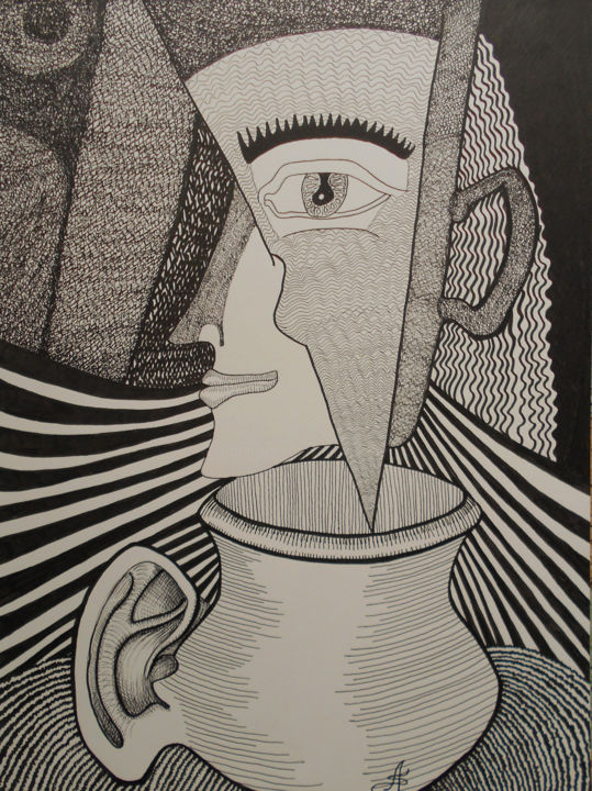 Dessin intitulée "A l'Ecoute !" par Aurélie Sarrazin, Œuvre d'art originale, Encre