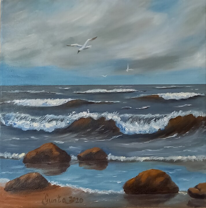 Painting titled "Baltic Sea" by Gunta Medniece, Original Artwork, Oil