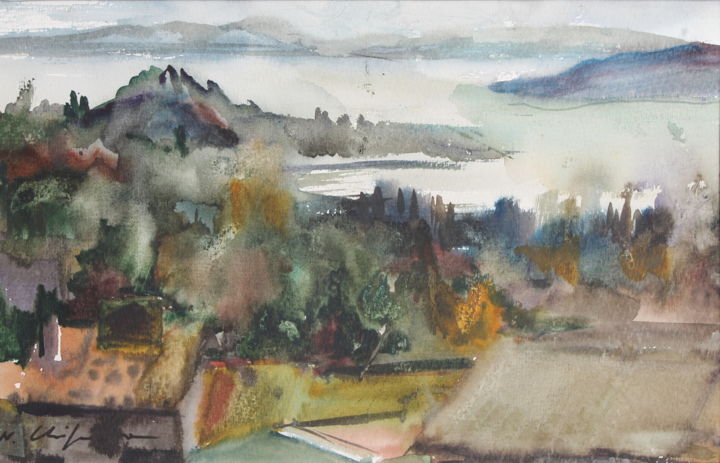 Peinture intitulée "Ile de la Barthelas…" par Nathalia Chipilova, Œuvre d'art originale, Aquarelle