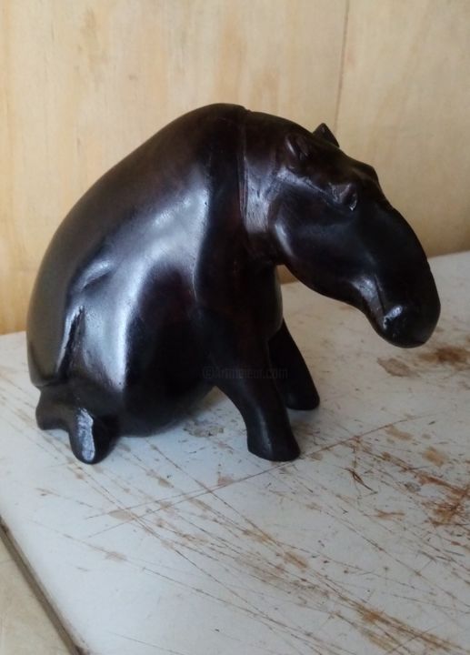 Sitting Ebony hippo 雕塑, 4x3 in