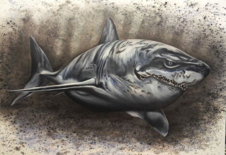 Huile sur toile format 100/70 cm année 2021 le requin 绘画, 27.6x39.4 in