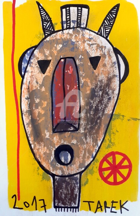 Masque sur fond jaune 图画, 8.3x5.9 in