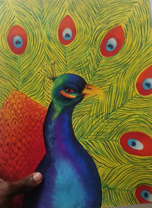 绘画 标题为“peacock Painting Wa…” 由Agasthi Wijesinghe, 原创艺术品, 水彩