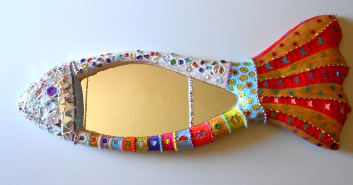 miroir "poisson Peeper" sculpté en relief 96 X 40 cm 雕塑, 37.8x15.8 in