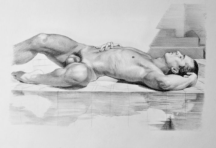 Drawing titled "Sunbath" by Diana Vard, Original Artwork, Pencil