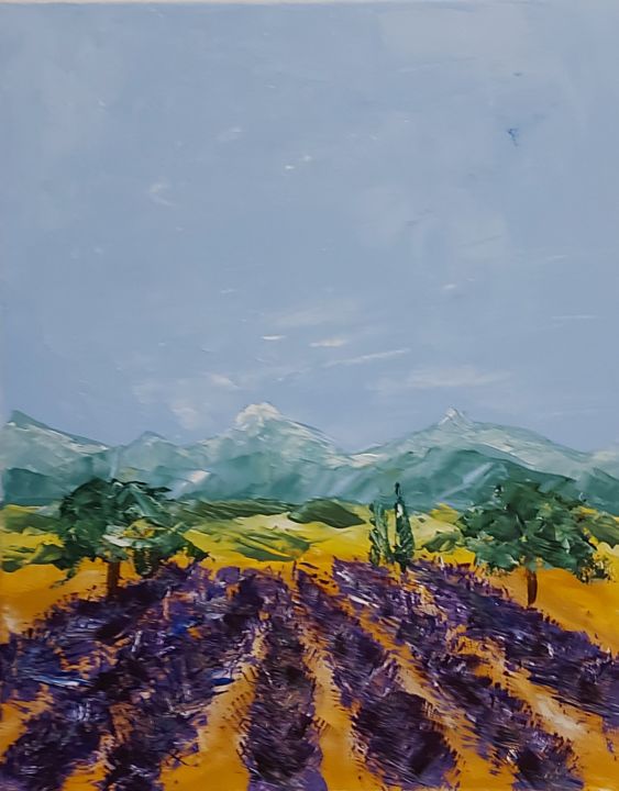Painting titled "Lavande en France" by Jmbr, Original Artwork, Acrylic Mounted on Wood Stretcher frame