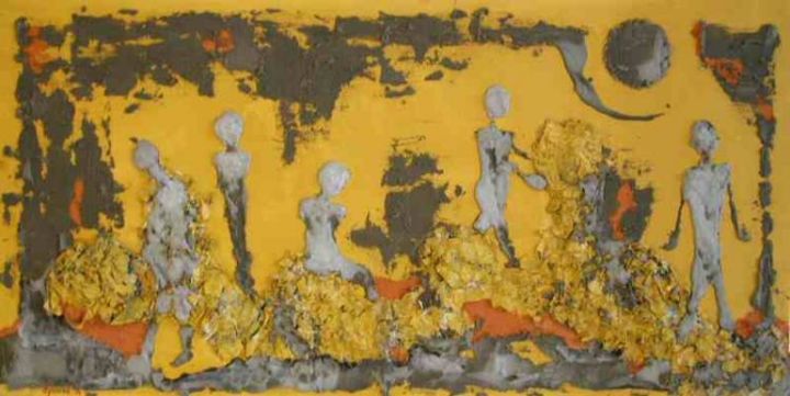 Painting titled ""Garbage Collecting…" by Özlem Kalkan Erenus, Original Artwork, Acrylic